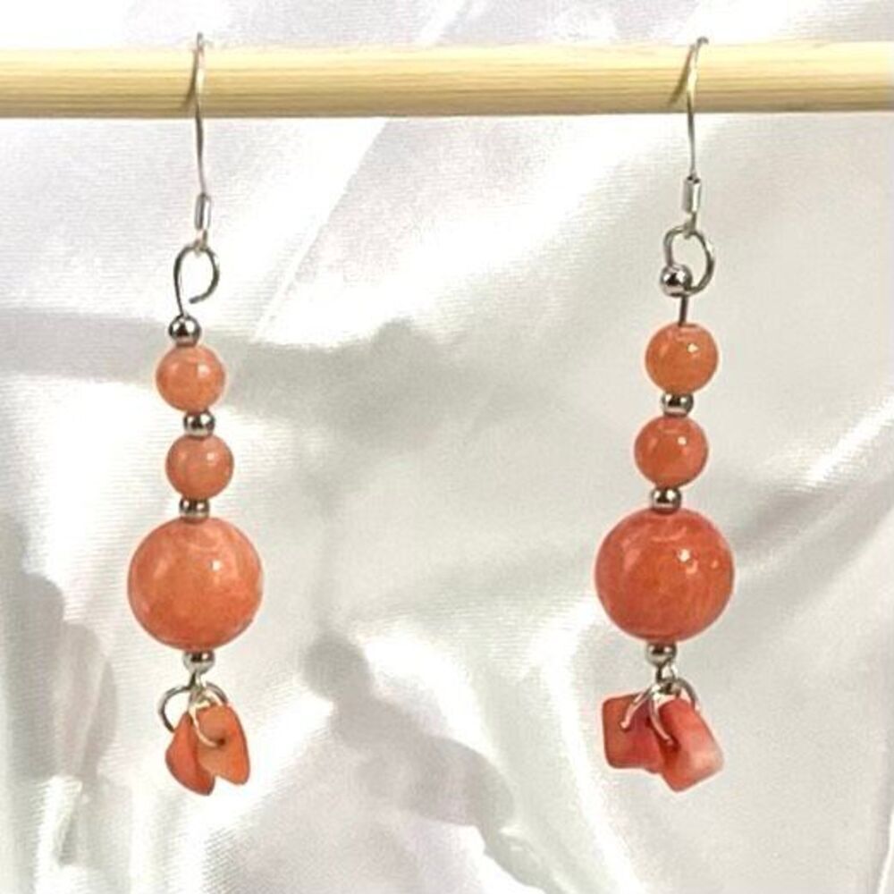 AKE Sterling Silver & Italian Coral 2 1/2” Dangle Earrings